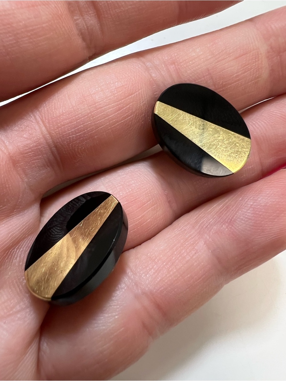 Black Onyx and 14K Gold Oval Stud Earrings